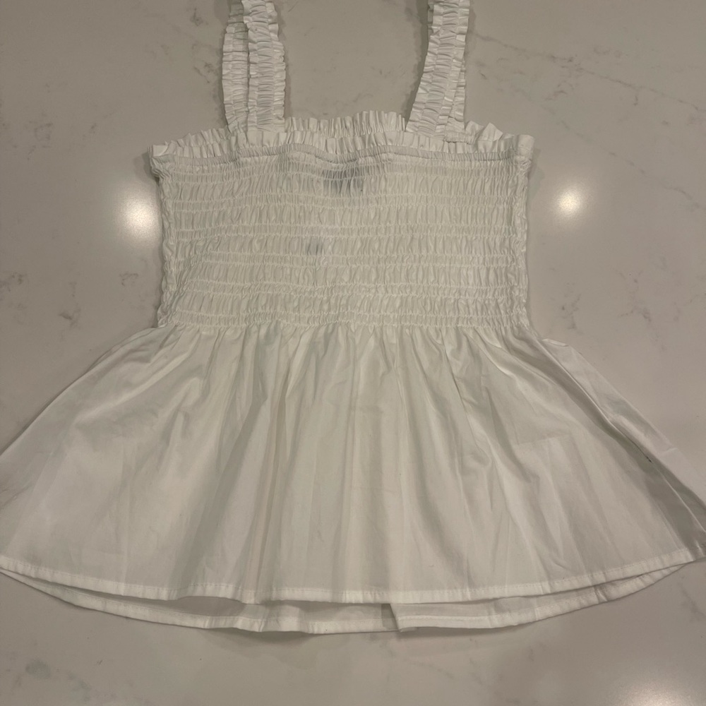 NWT Gap Cotton Poplin Smocked Top White Small